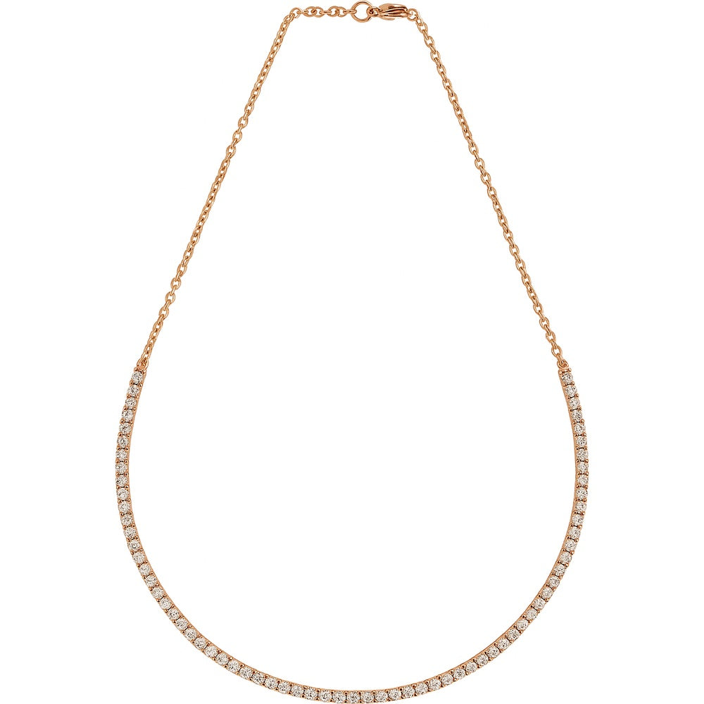 14K Rose Gold Tennis Necklace with Prong-Set Round Diamonds - 3.24 Carat Total Diamond Weight by Auriventus