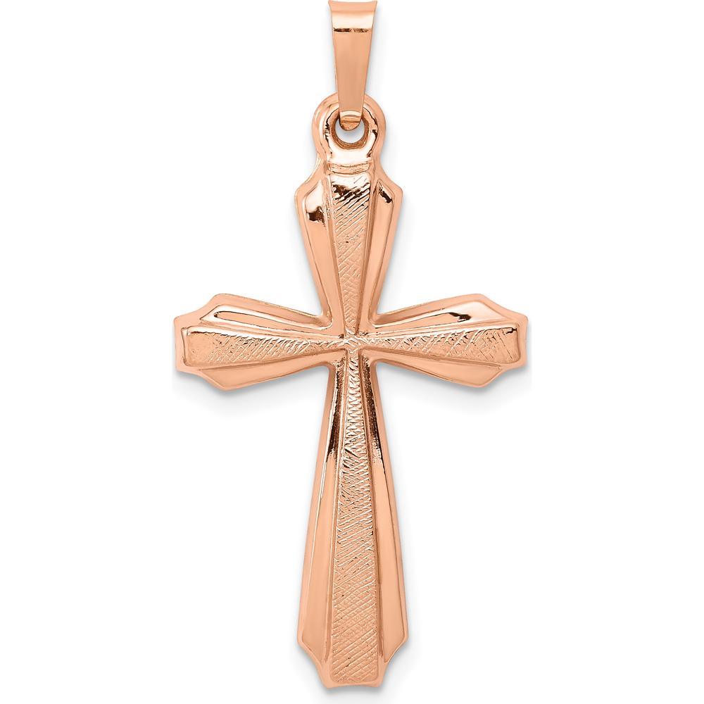 14K Rose Gold Textured Passion Cross Pendant - 34mm Length by Oro Pregiato