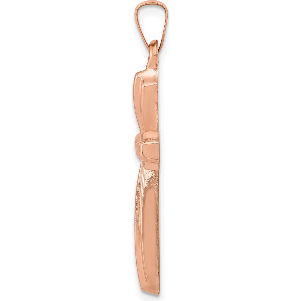 14K Rose Gold Textured Passion Cross Pendant - 34mm Length by Oro Pregiato