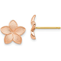 14K Rose Gold Textured Plumeria Stud Earrings with Yellow Gold Posts by 0