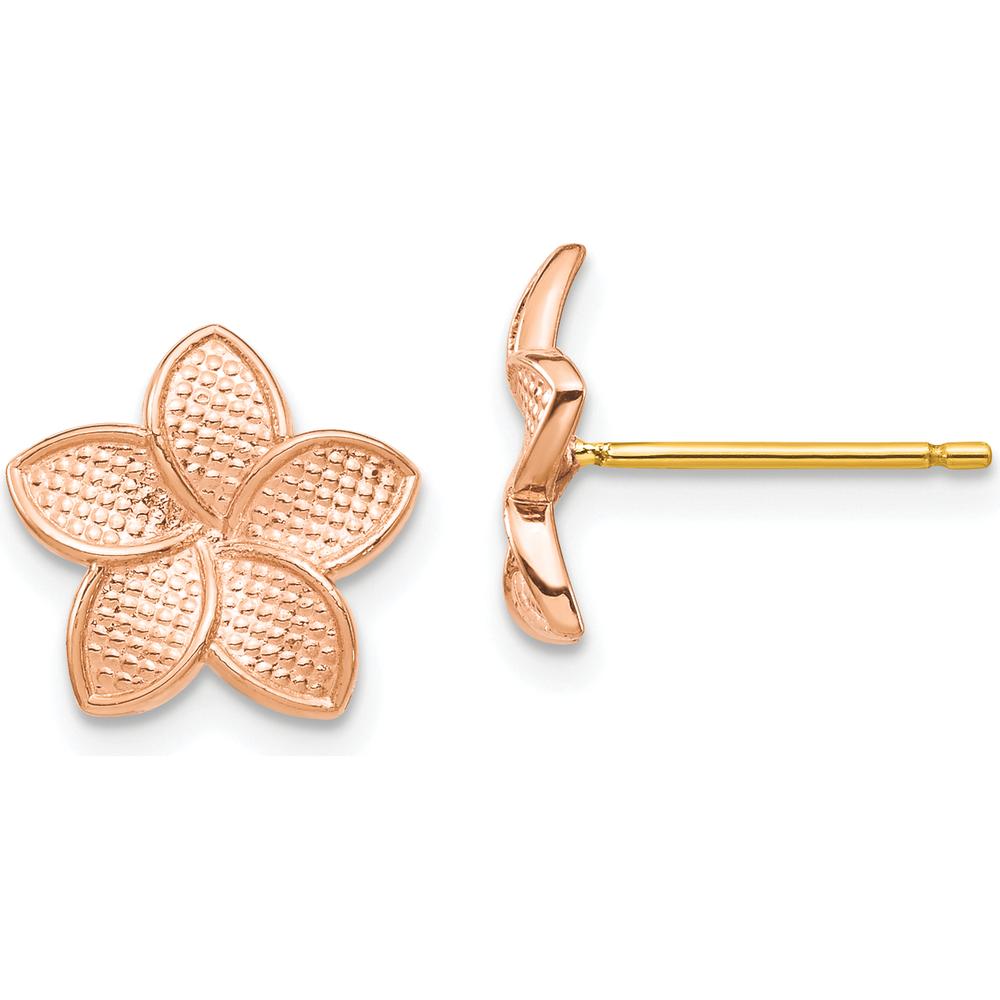 14K Rose Gold Textured Plumeria Stud Earrings with Yellow Gold Posts by 0