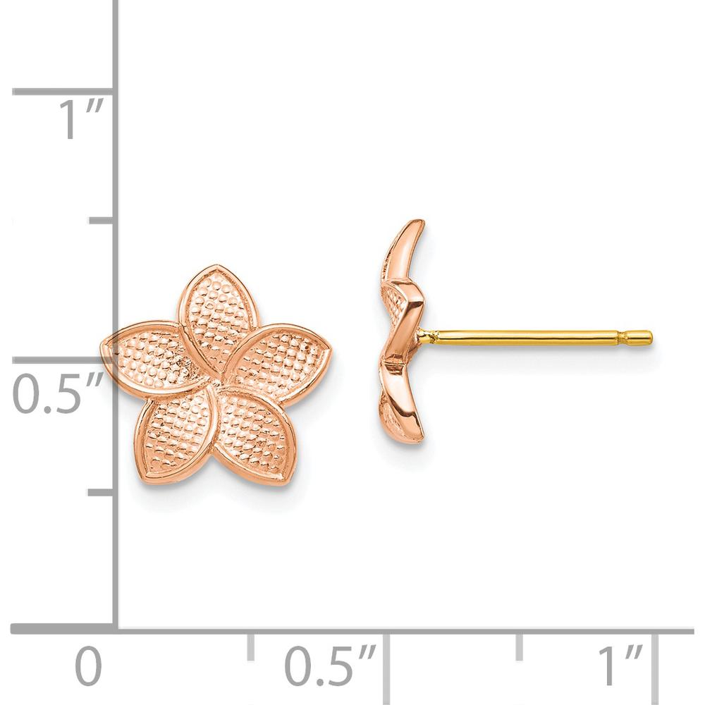 14K Rose Gold Textured Plumeria Stud Earrings with Yellow Gold Posts by 0