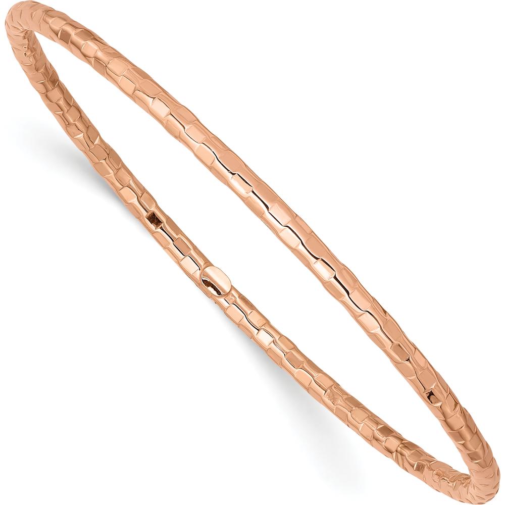 14K Rose Gold Textured Polished 3mm Slip-On Bangle Bracelet by Oro Pregiato