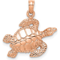 14K Rose Gold Textured Sea Turtle Charm Pendant - Ocean Inspired Design by Oro Pregiato