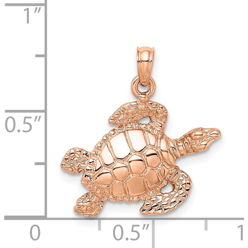 14K Rose Gold Textured Sea Turtle Charm Pendant - Ocean Inspired Design by Oro Pregiato