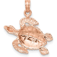 14K Rose Gold Textured Sea Turtle Charm Pendant - Ocean Inspired Design by Oro Pregiato
