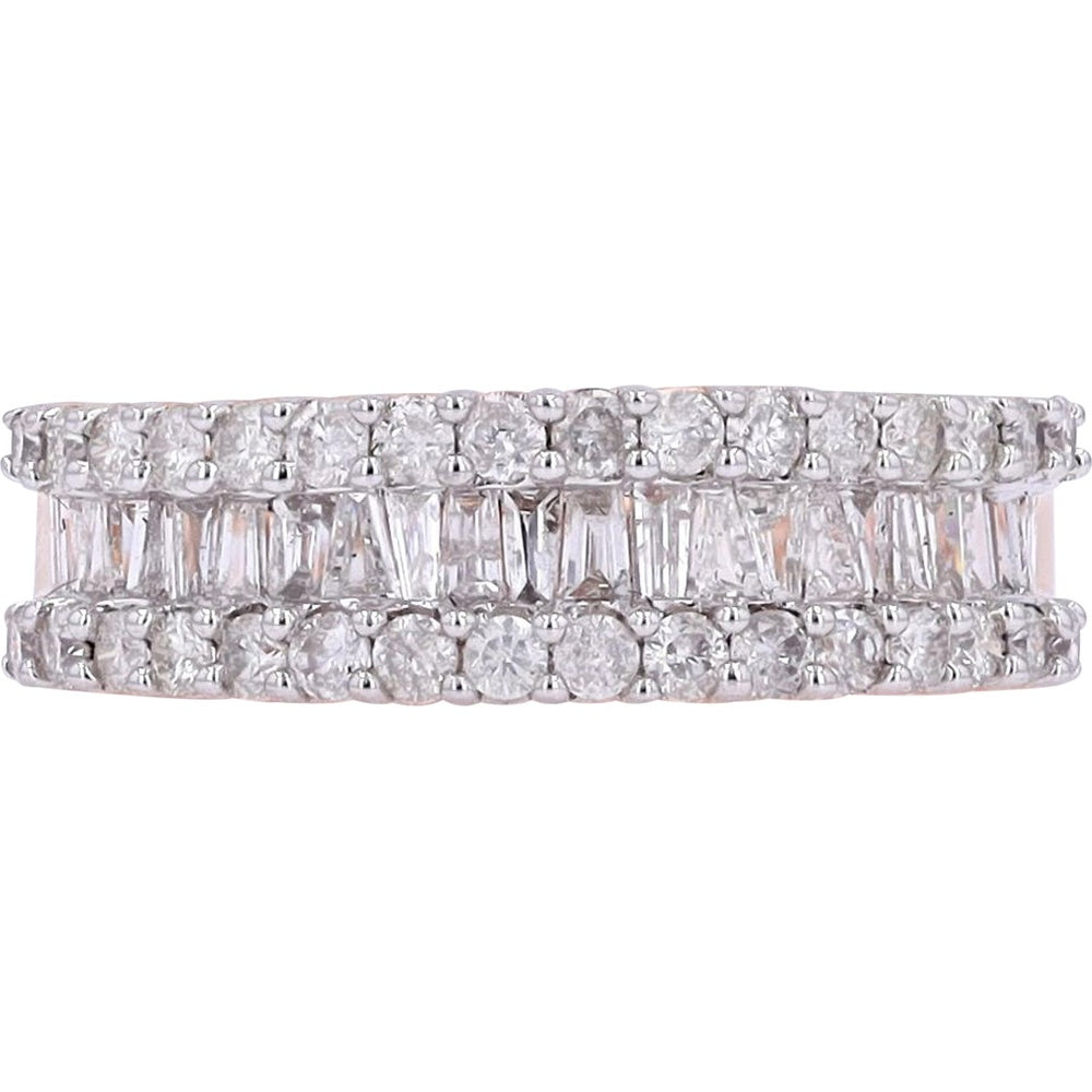 14K Rose Gold Three-Row Band with Prong-Set Round and Baguette Diamonds - 1.00 Carat Total Diamond Weight