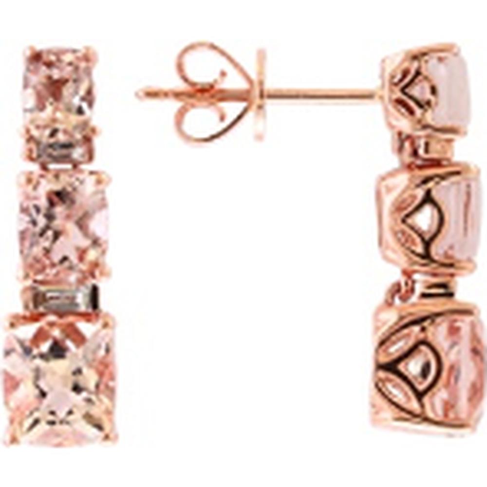 14K Rose Gold Three Stone Earrings with Emerald Cut Morganite - 3.75 Carats Total Gemstone Weight and Diamond Accents