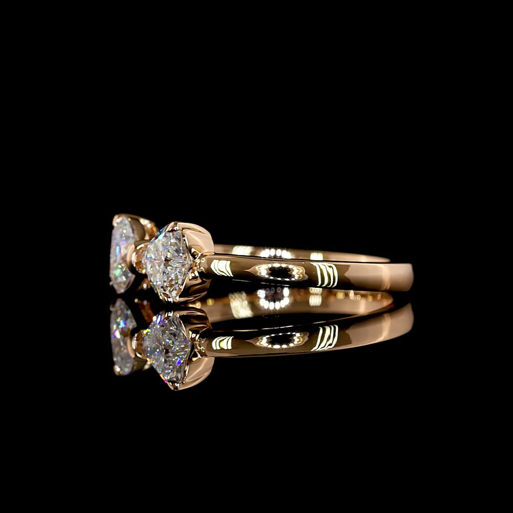 14K Rose Gold Toi et Moi Ring with Two Heart Shaped Lab Diamonds - 0.84 Carat Total Weight, E-F Color VS1 Clarity, East-West Prong Setting - Covaloro Fine Jewelry