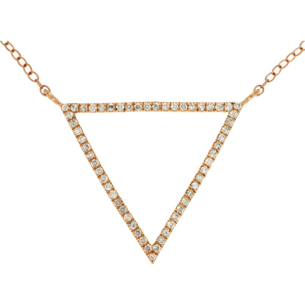 14K Rose Gold Triangle Pendant Necklace with Prong Set Round Diamonds - 0.30 Carats Total Diamond Weight