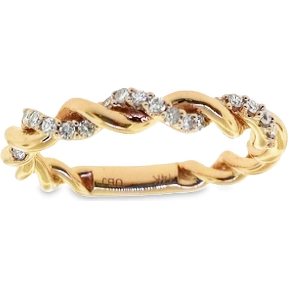 14K Rose Gold Twisted Free Form Anniversary Band with Prong-Set Round Diamonds - 0.18 Carat Total Diamond Weight by Auriventus
