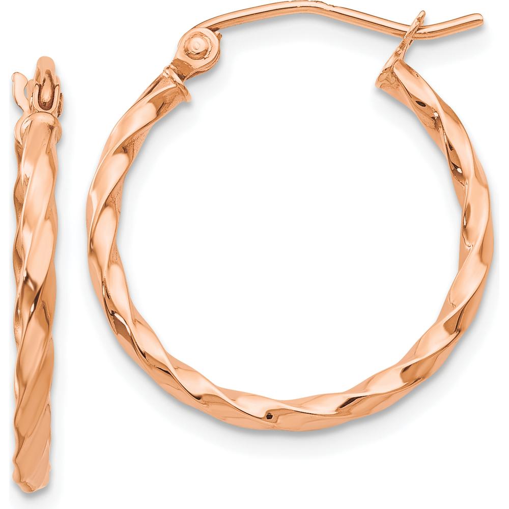 14K Rose Gold Twisted Hoop Earrings - 20mm Width, Polished Finish by 0