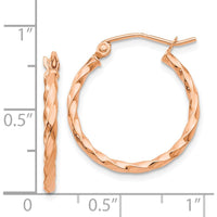 14K Rose Gold Twisted Hoop Earrings - 20mm Width, Polished Finish by 0