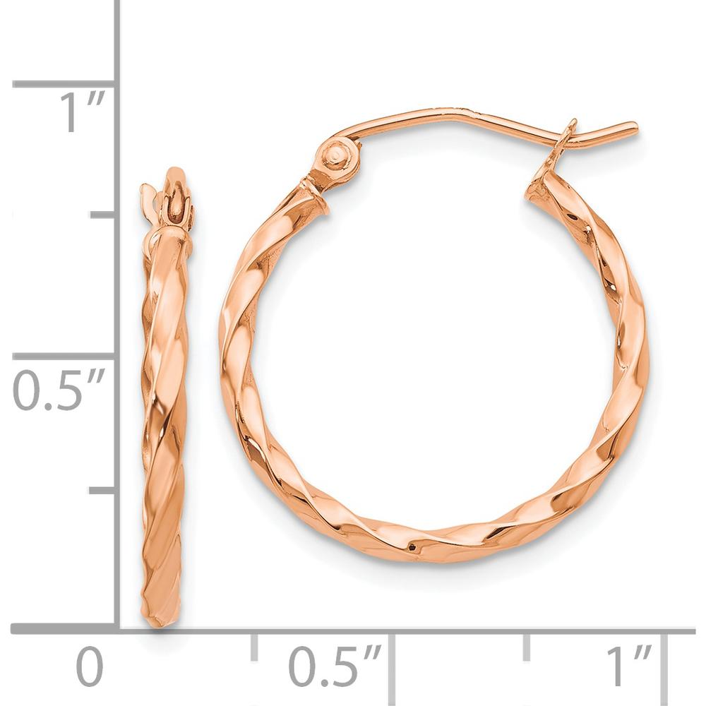 14K Rose Gold Twisted Hoop Earrings - 20mm Width, Polished Finish by 0
