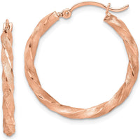14K Rose Gold Twisted Satin Diamond-Cut Hoop Earrings by 0