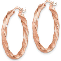 14K Rose Gold Twisted Satin Diamond-Cut Hoop Earrings by 0