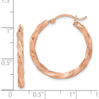 14K Rose Gold Twisted Satin Diamond-Cut Hoop Earrings by 0