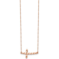 14K Rose Gold Twisted Sideways Cross Pendant Necklace - 17" Rope Chain with Polished Finish by 0