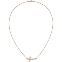 14K Rose Gold Twisted Sideways Cross Pendant Necklace - 17" Rope Chain with Polished Finish by 0