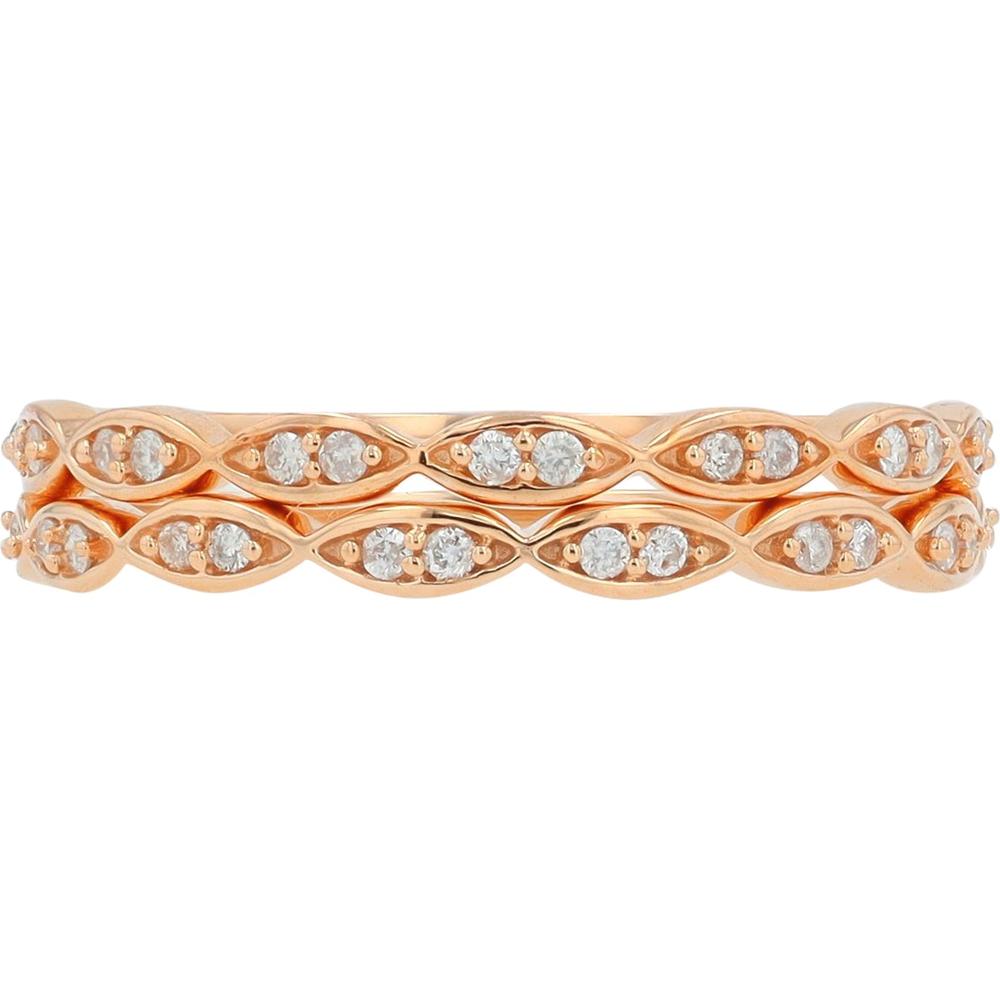 14K Rose Gold Two-Band Set with Interwoven 0.16 Carat Diamond Accents