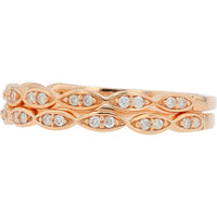 14K Rose Gold Two-Band Set with Interwoven 0.16 Carat Diamond Accents