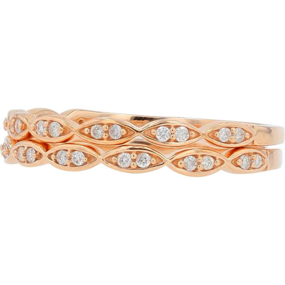 14K Rose Gold Two-Band Set with Interwoven 0.16 Carat Diamond Accents