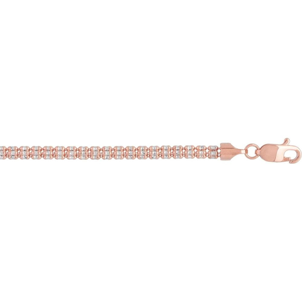 14K Rose Gold Two-Tone 3.3mm Fancy Ice Chain Necklace - 18" Diamond Cut Textured by Orozza Fine Jewelry