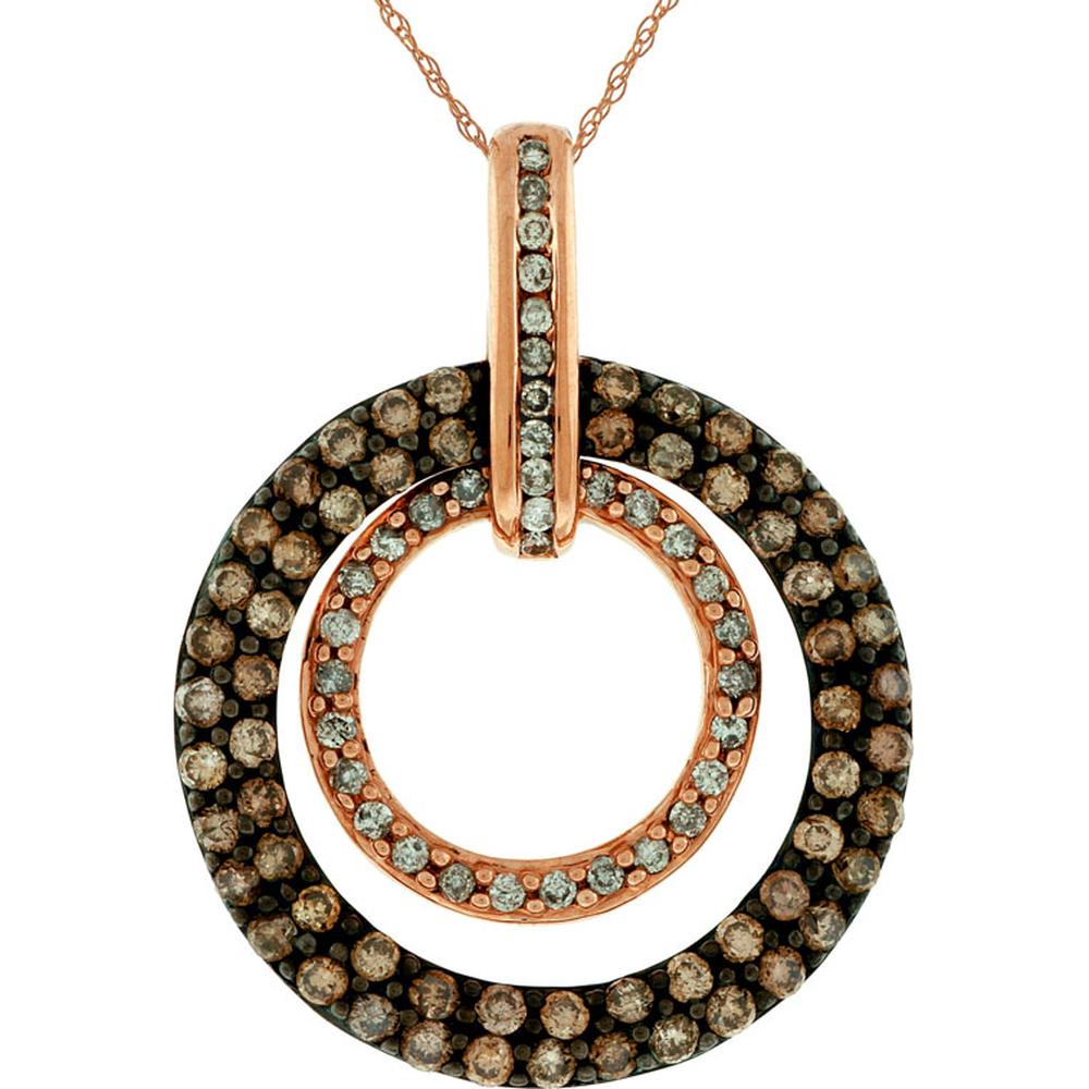 14K Rose Gold Two-Tone Diamond Pendant with 0.80 Carat Mocha Diamond Outer Ring and 0.20 Carat White Diamond Inner Ring - Royal Jewelry