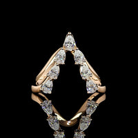 14K Rose Gold V-Contour Ring with North-South Pear Shaped Lab Diamonds - 0.71 Carat Total Weight, E-F Color, VS1 Clarity, 7 Stone Prong Set Band - Covaloro Fine Jewelry
