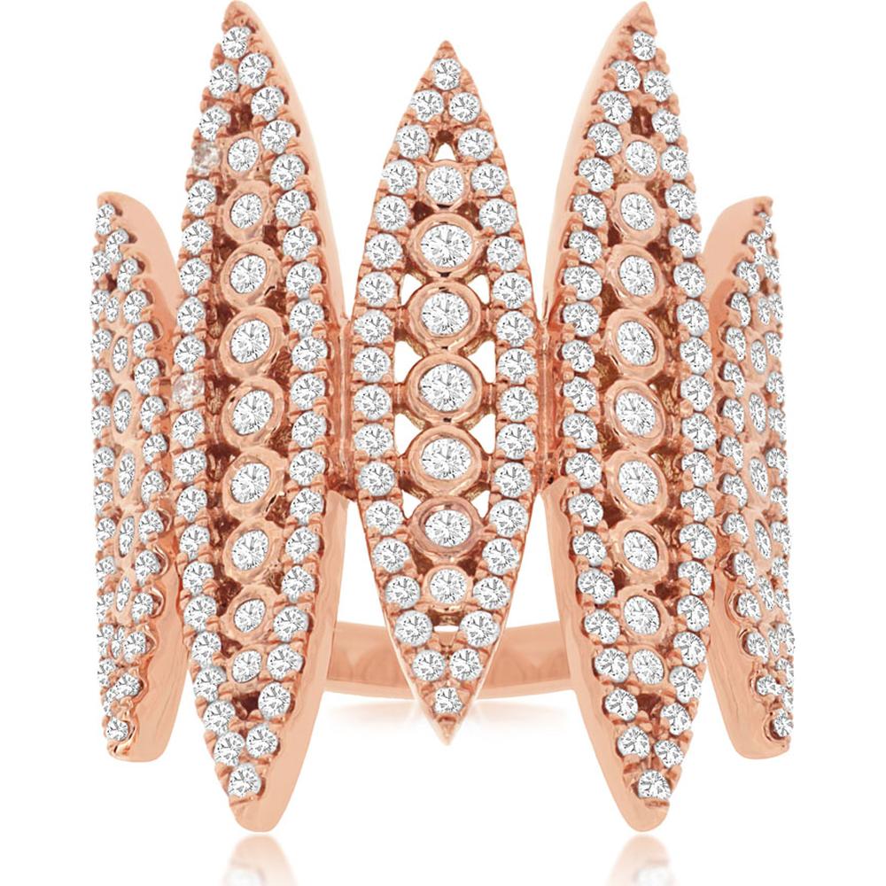 14K Rose Gold Vertical Marquise Panel Ring with Bezel and Pavé Set Round Diamonds - 1.37 Carat Total Diamond Weight - Royal Jewelry