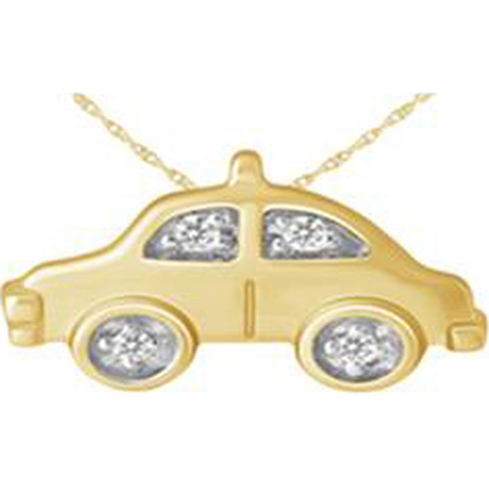 14K Rose Gold Vintage-Inspired Car Pendant with Diamond Accented Windows and Wheels - 0.01 Carat Total Diamond Weight - Royal Jewelry
