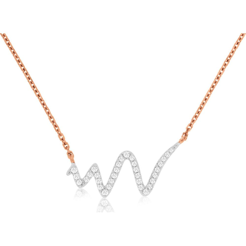 14K Rose Gold Wave Motif Necklace with Diamond Accents - 0.15 Carat Total Diamond Weight - Royal Jewelry