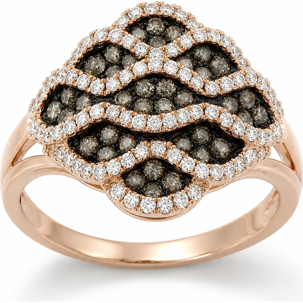 14K Rose Gold Wavy Fashion Ring with Pavé Set Brown and White Diamonds - 2.03 Carat Total Diamond Weight by Auriventus