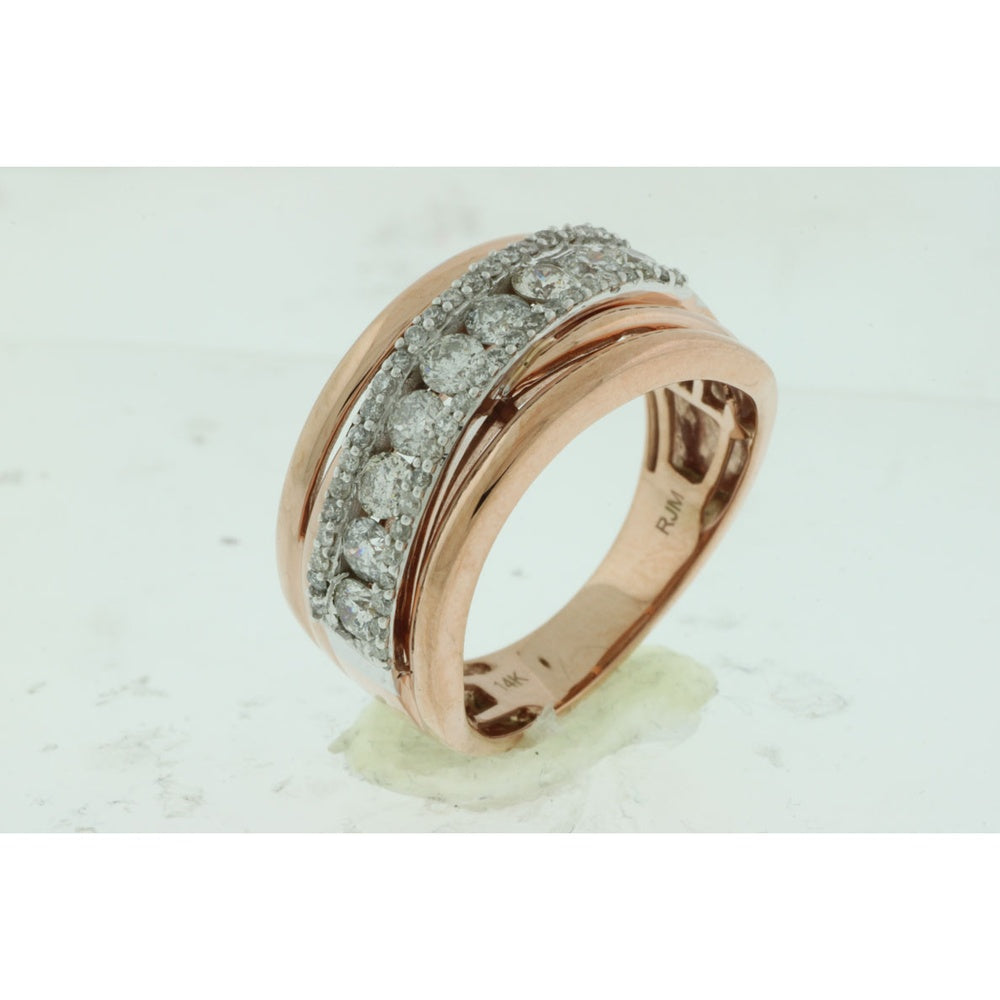 14K Rose Gold Wide Milgrain Diamond Wedding Band with Round Brilliant Cut Diamonds - 1.00 Carat Total Diamond Weight - Royal Jewelry