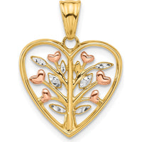 14K Rose-plated and White Rhodium Diamond-cut Tree in Heart Pendant - 24.1mm Length by Oro Pregiato