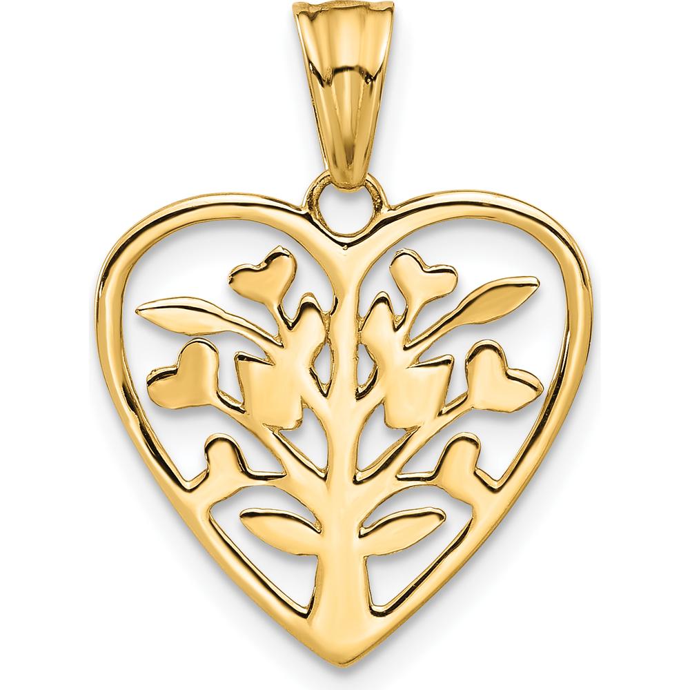 14K Rose-plated and White Rhodium Diamond-cut Tree in Heart Pendant - 24.1mm Length by Oro Pregiato