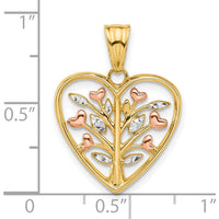 14K Rose-plated and White Rhodium Diamond-cut Tree in Heart Pendant - 24.1mm Length by Oro Pregiato