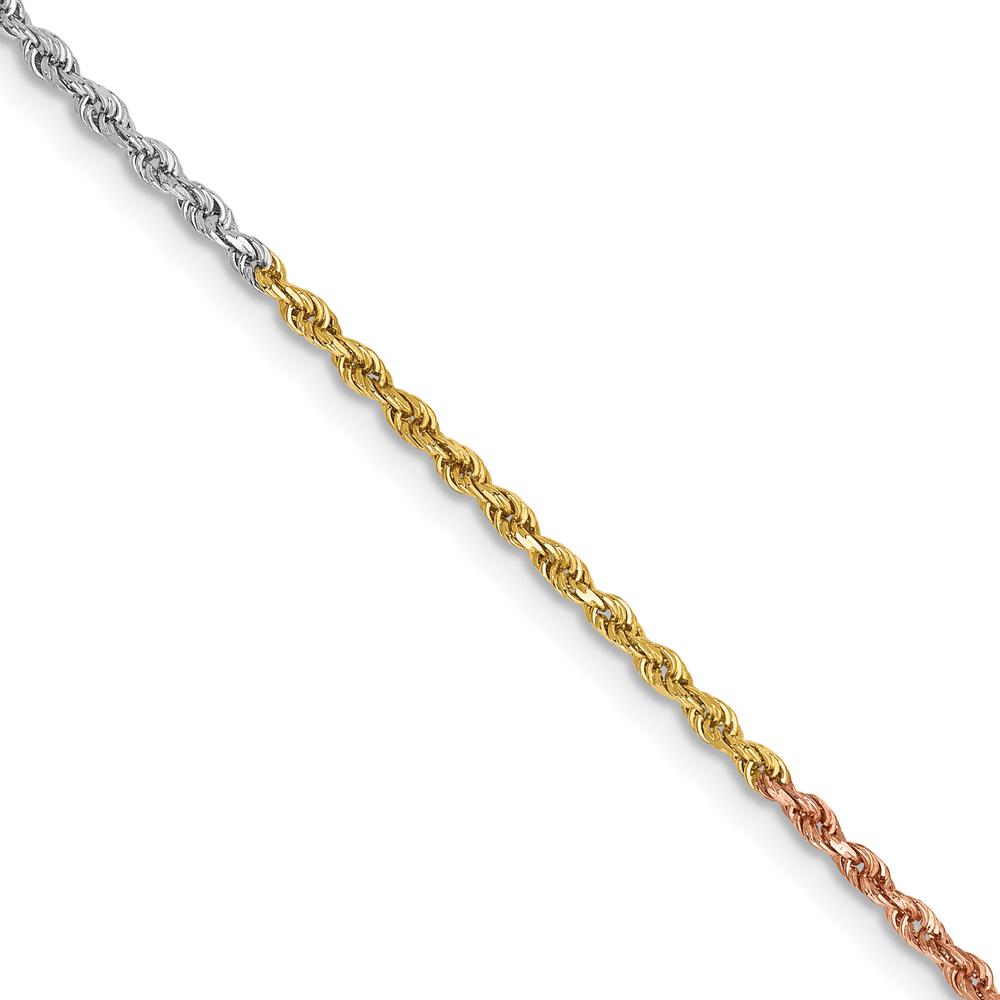 14K Tri-Color 16" Diamond-Cut Rope Chain Necklace with Lobster Clasp