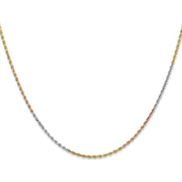 14K Tri-Color 16" Diamond-Cut Rope Chain Necklace with Lobster Clasp