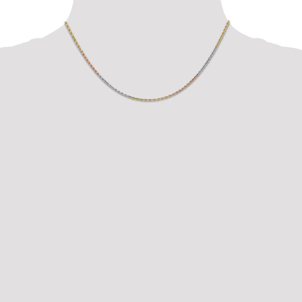 14K Tri-Color 16" Diamond-Cut Rope Chain Necklace with Lobster Clasp