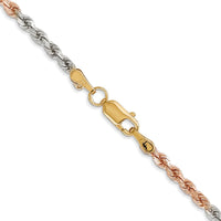 14K Tri-Color 16" Diamond-Cut Rope Chain Necklace with Lobster Clasp - 2.9mm Solid Gold