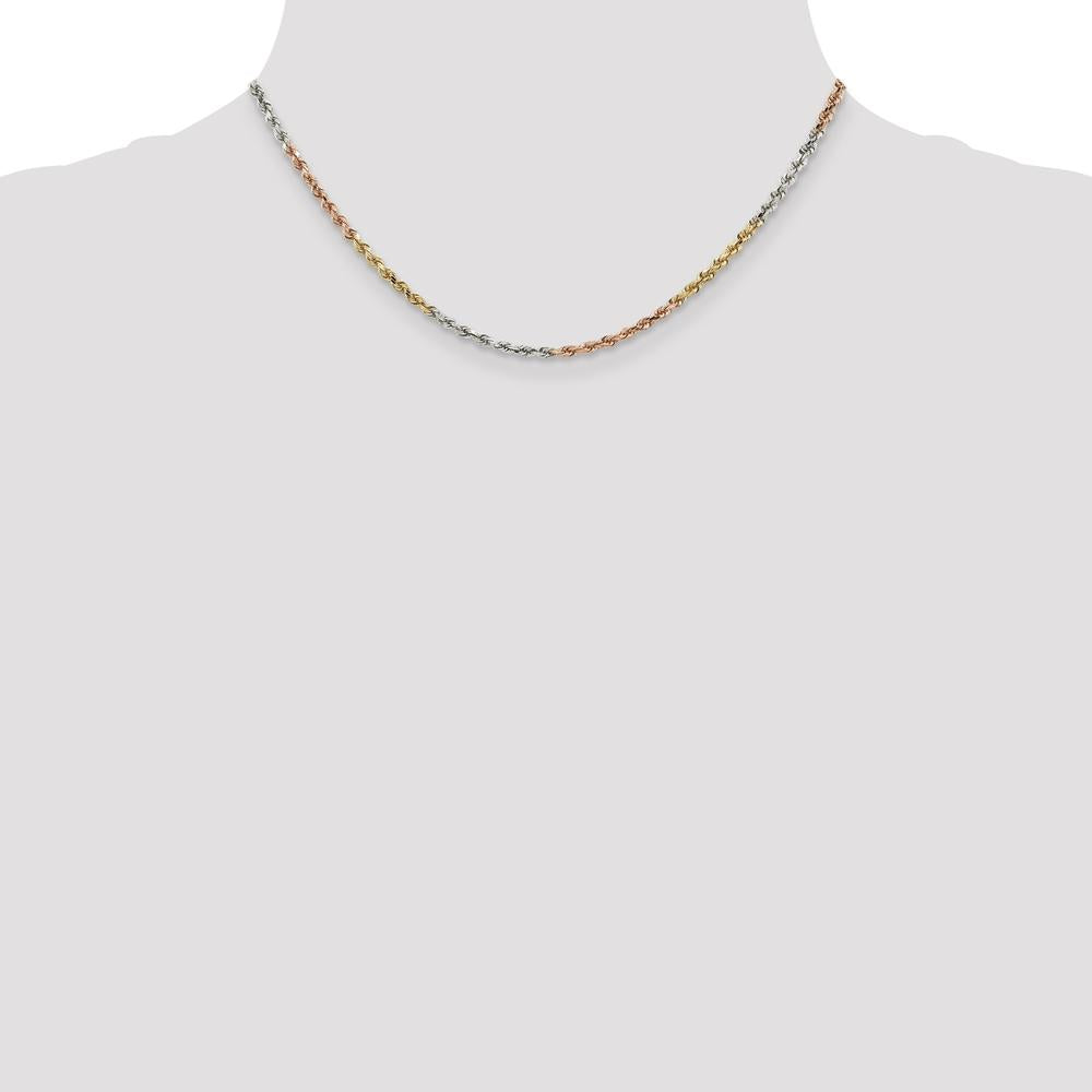14K Tri-Color 16" Diamond-Cut Rope Chain Necklace with Lobster Clasp - 2.9mm Solid Gold
