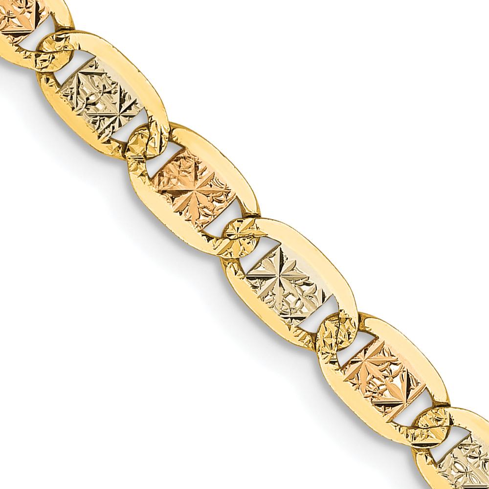 14K Tri-Color 16" Pavé Valentino Chain with Lobster Clasp - 3.8mm Width by Oro Pregiato