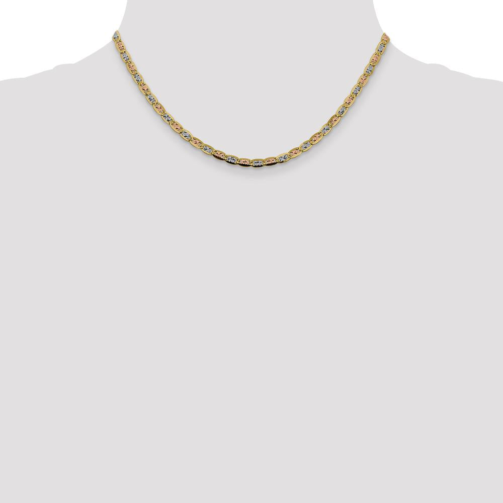 14K Tri-Color 16" Pavé Valentino Chain with Lobster Clasp - 3.8mm Width by Oro Pregiato