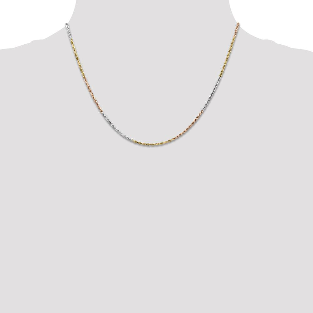14K Tri-Color 18" Diamond-Cut Rope Chain Necklace with Lobster Clasp - 1.5mm