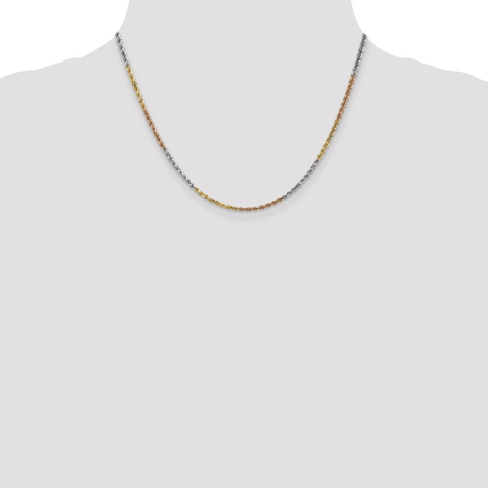 14K Tri-Color 18" Diamond-Cut Rope Chain Necklace with Lobster Clasp - 2.5mm Solid Gold