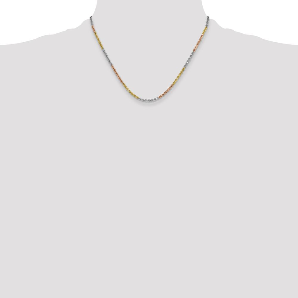 14K Tri-Color 18" Diamond-Cut Rope Chain with Lobster Clasp - 3mm Solid Gold Necklace