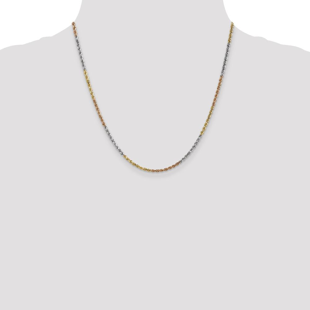 14K Tri-Color 20" Diamond-Cut Rope Chain Necklace with Lobster Clasp - 2.5mm