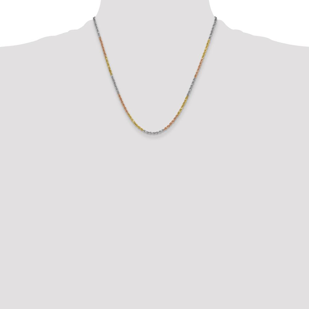 14K Tri-Color 20" Diamond-Cut Rope Chain Necklace with Lobster Clasp - 3mm Solid Gold