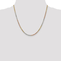 14K Tri-Color 20" Diamond-Cut Rope Chain Necklace with Polished Finish - 2.9mm
